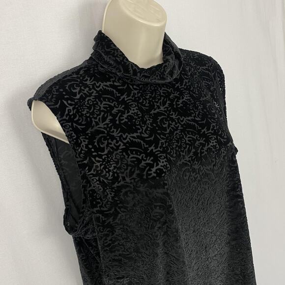 Liz Claiborne Top Womens XL Black Sheer Velvet Burnout Mock Neck Vtg Y2K 90s - Picture 3 of 9